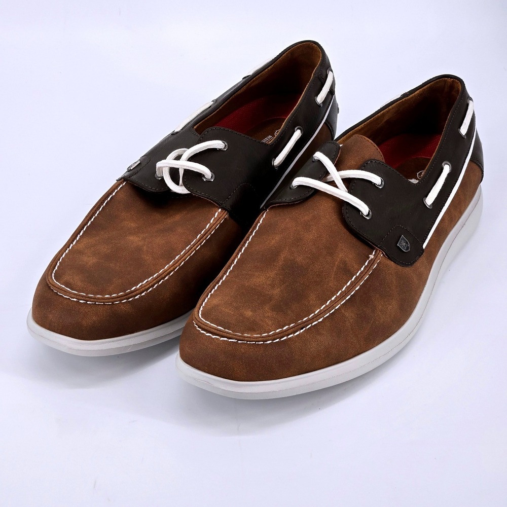 Stacy Adams Reid Moc Toe Lace Up Boat Shoes Brown Two Tone‎ RedZone Men 14M NWOT